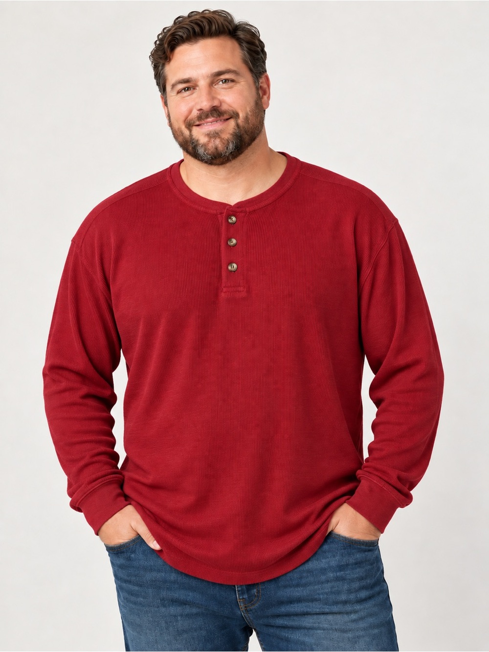 Saddlebred XXL Long Big & Tall Henley Shirt Red Waffle Knit NWT